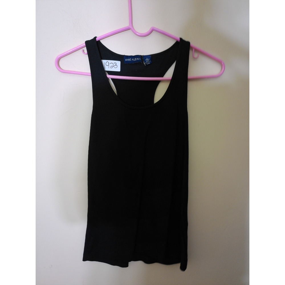 Anne Klein II Tank Top Womens L Black Ribbed Racerback Minimalist 90s Aesthetic